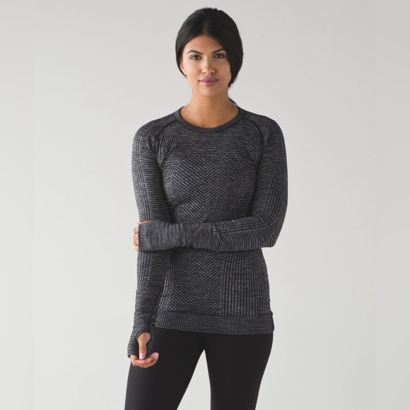 Lululemon Restless PulloverHeathered Black stripes grey long sleeve